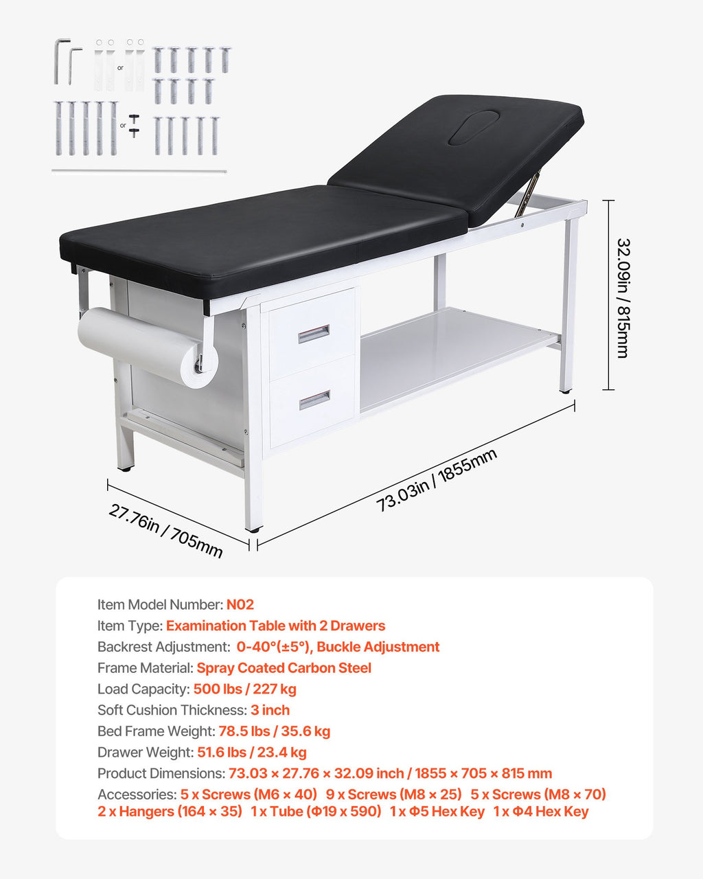 Medicininis apžiūros stalas VEVOR N02, 227 kg apkrova