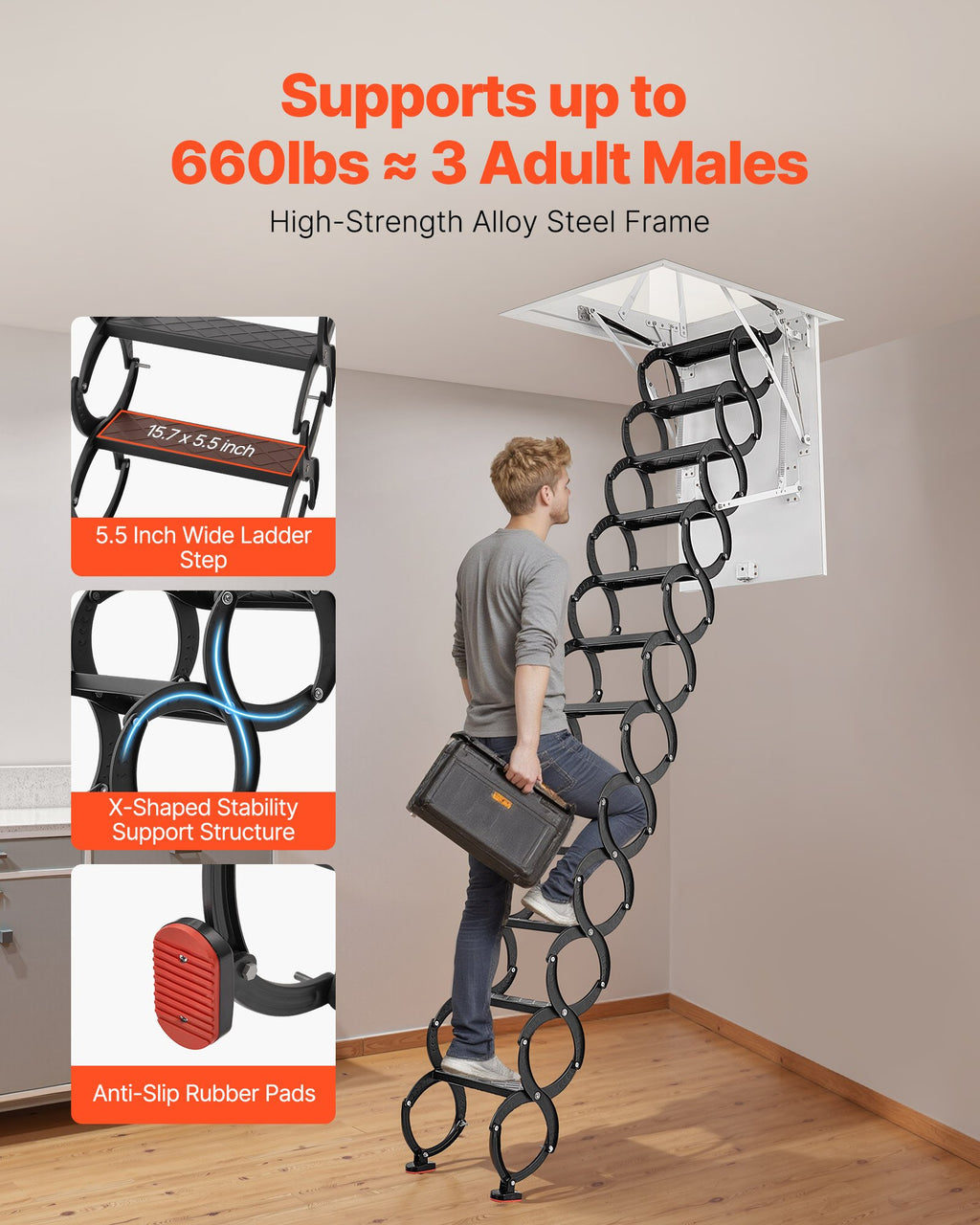 Palėpės kopėčios VEVOR E2-11, 299,4 kg keliamoji galia