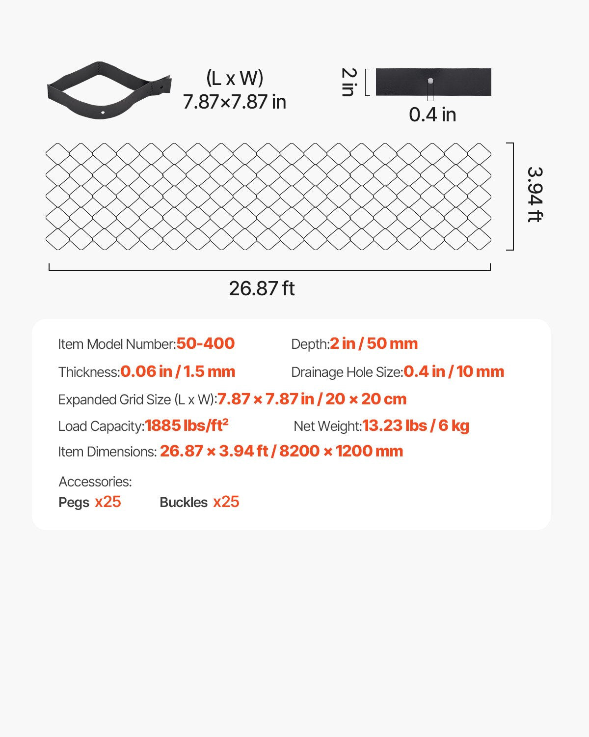 Grunto stabilizavimo tinklas VEVOR 50-400, 8,2 x 1,2 m