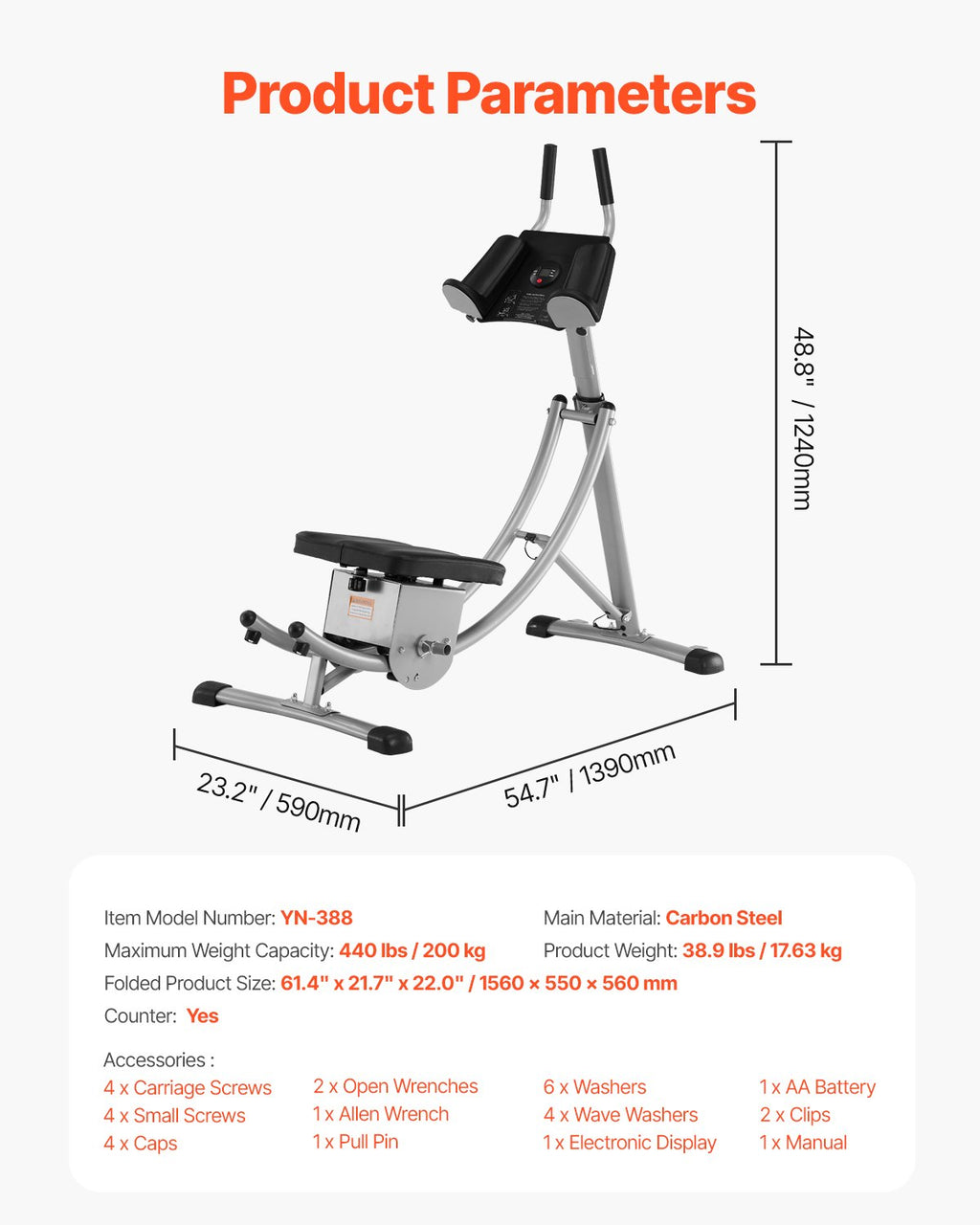 Pilvo preso treniruoklis VEVOR YN-388, 136 kg apkrova