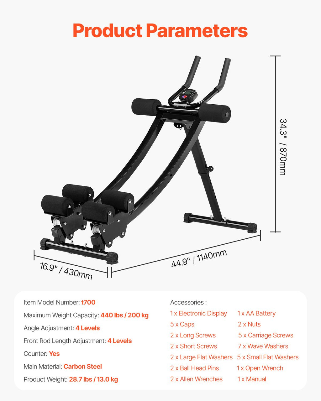 Pilvo preso treniruoklis VEVOR t700, 200 kg apkrova