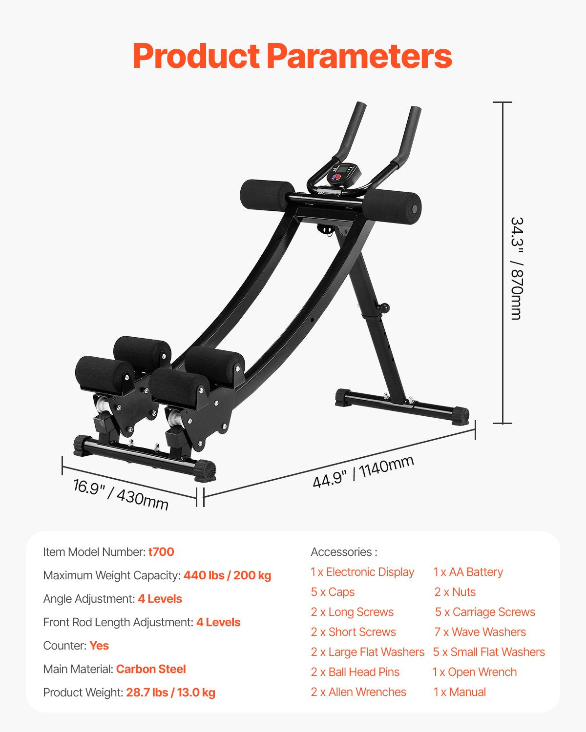 Pilvo preso treniruoklis VEVOR t700, 200 kg apkrova
