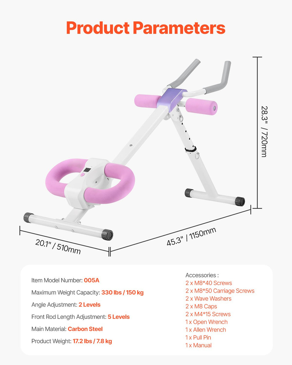 Pilvo preso treniruoklis VEVOR 005A, 150 kg apkrova