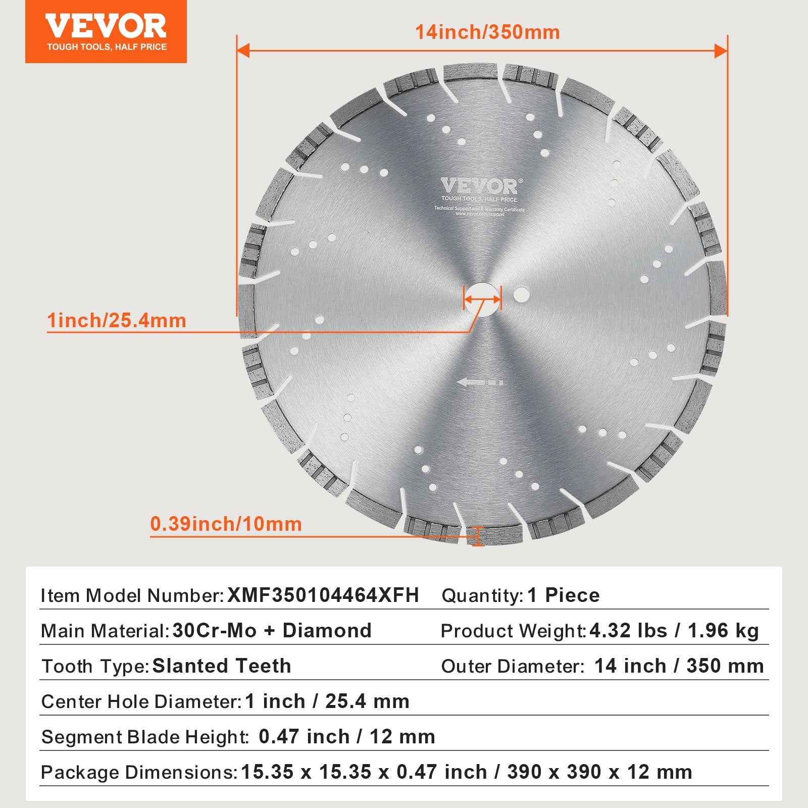 Deimantinis pjovimo diskas VEVOR XMF350104464XFH, 350 mm