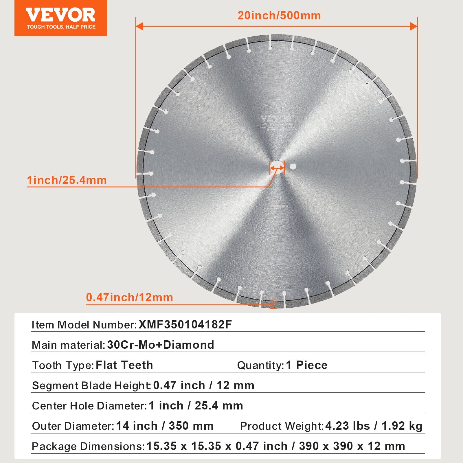 Deimantinis pjovimo diskas VEVOR XMF350104182F, 350 mm