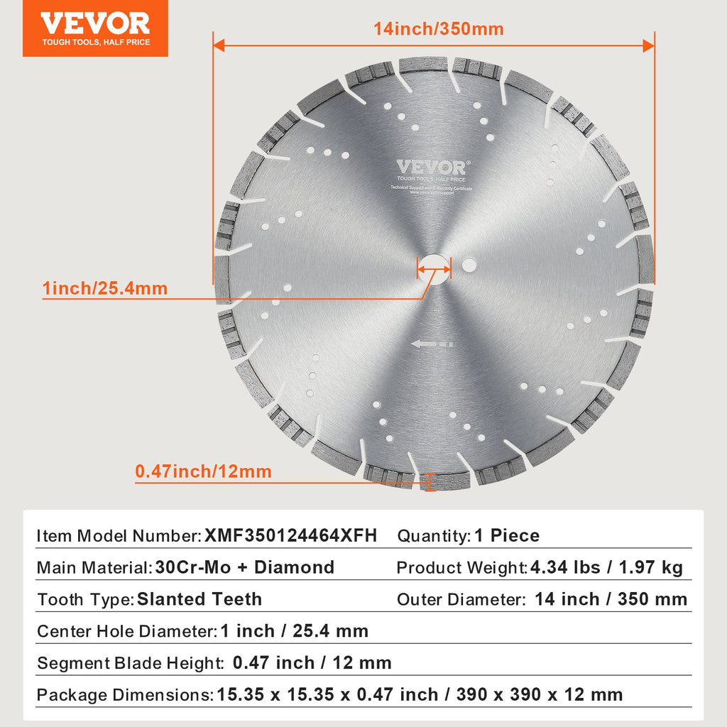 Deimantinis pjovimo diskas VEVOR XMF350124464XFH, 350 mm