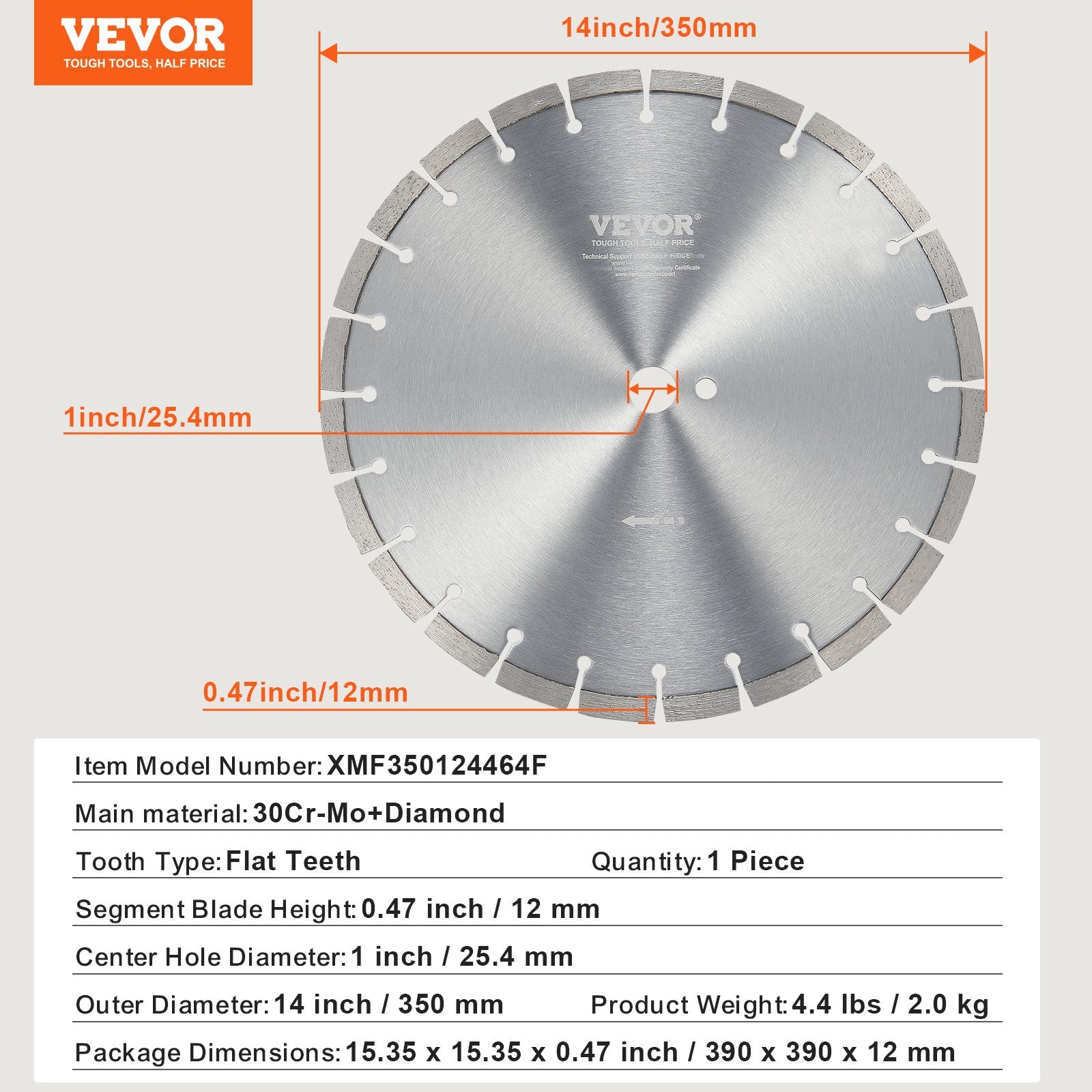 Deimantinis pjovimo diskas VEVOR XMF350124464F, 350 mm