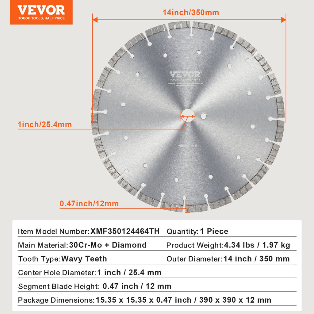 Deimantinis pjovimo diskas VEVOR XMF350124464TH, 350 mm
