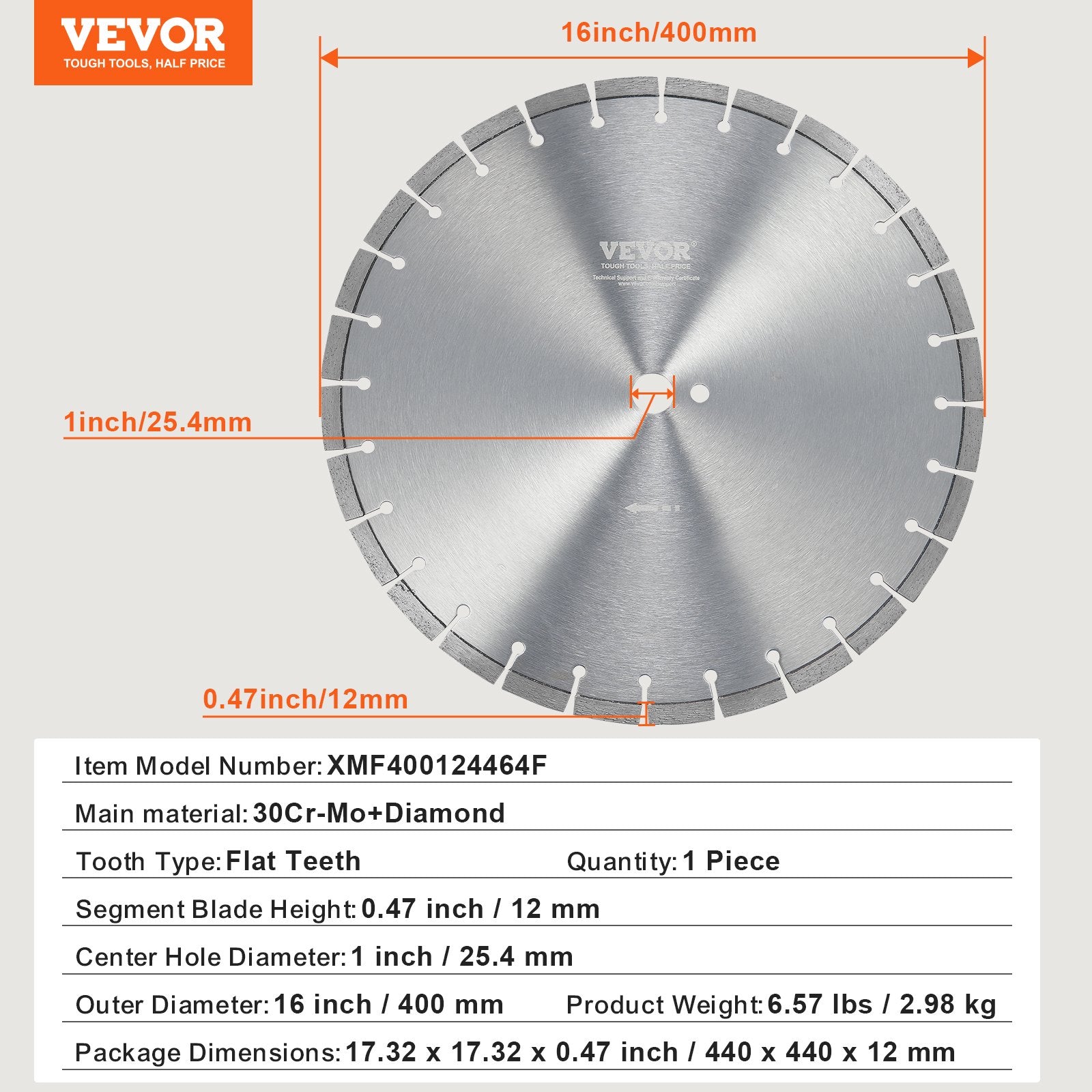 Deimantinis pjovimo diskas VEVOR XMF400124464F, 400 mm