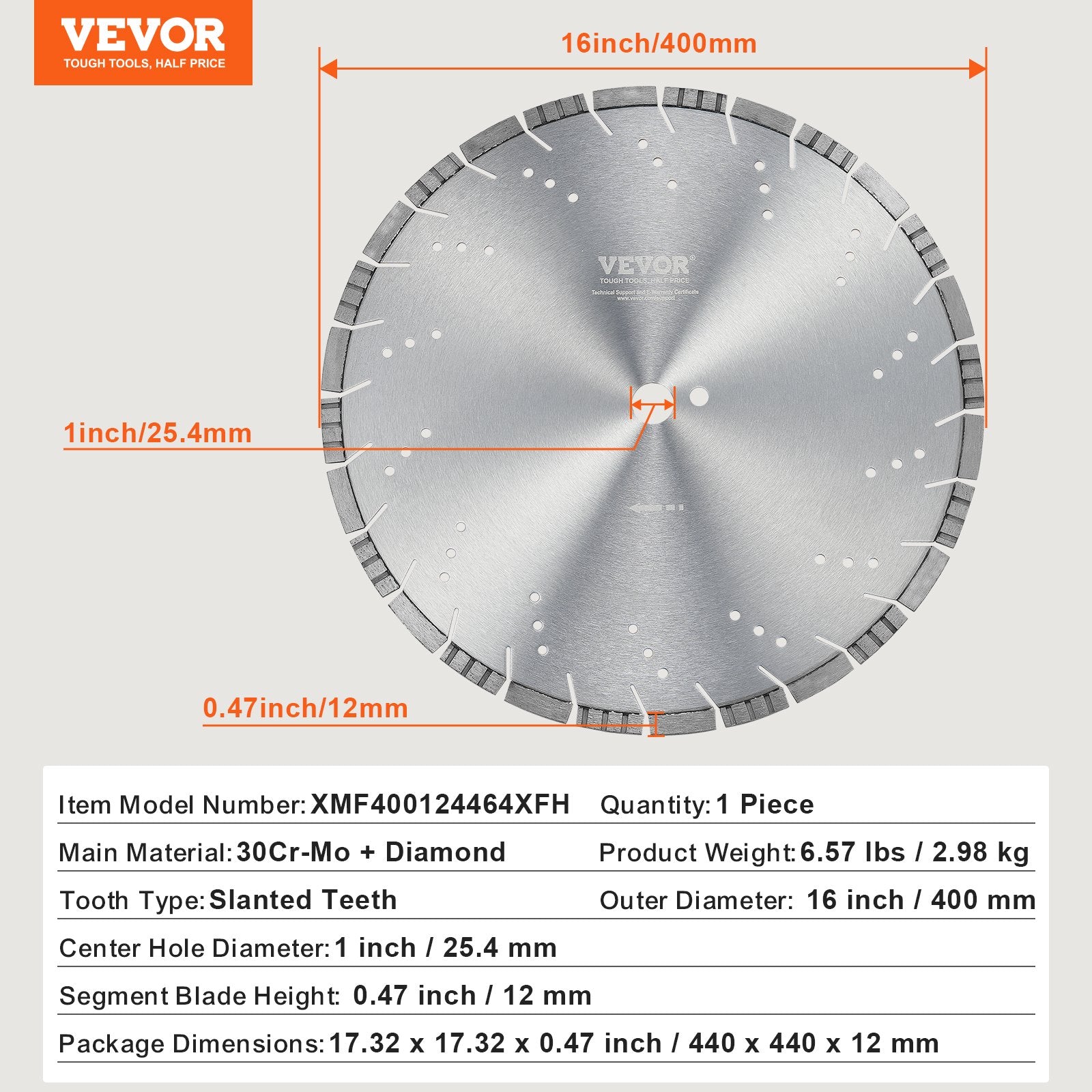 Deimantinis pjovimo diskas VEVOR XMF400124464XFH, 400 mm