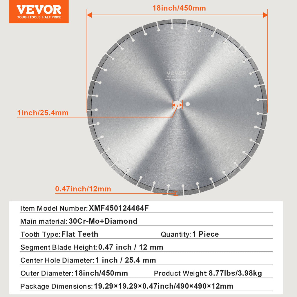 Deimantinis pjovimo diskas VEVOR XMF450124464F, 450 mm