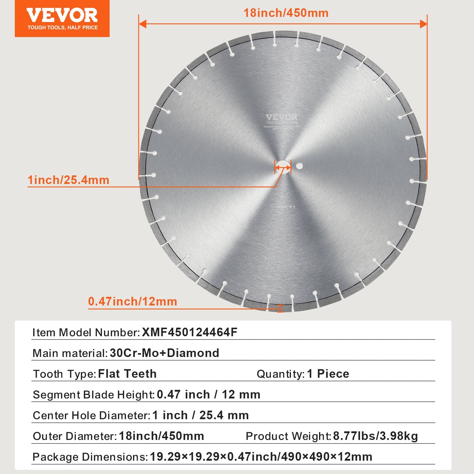 Deimantinis pjovimo diskas VEVOR XMF450124464F, 450 mm