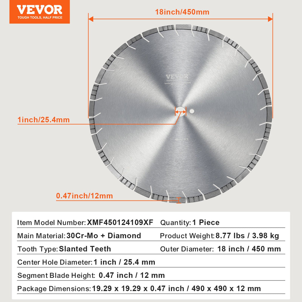 Deimantinis pjovimo diskas VEVOR XMF450124109XF, 450 mm