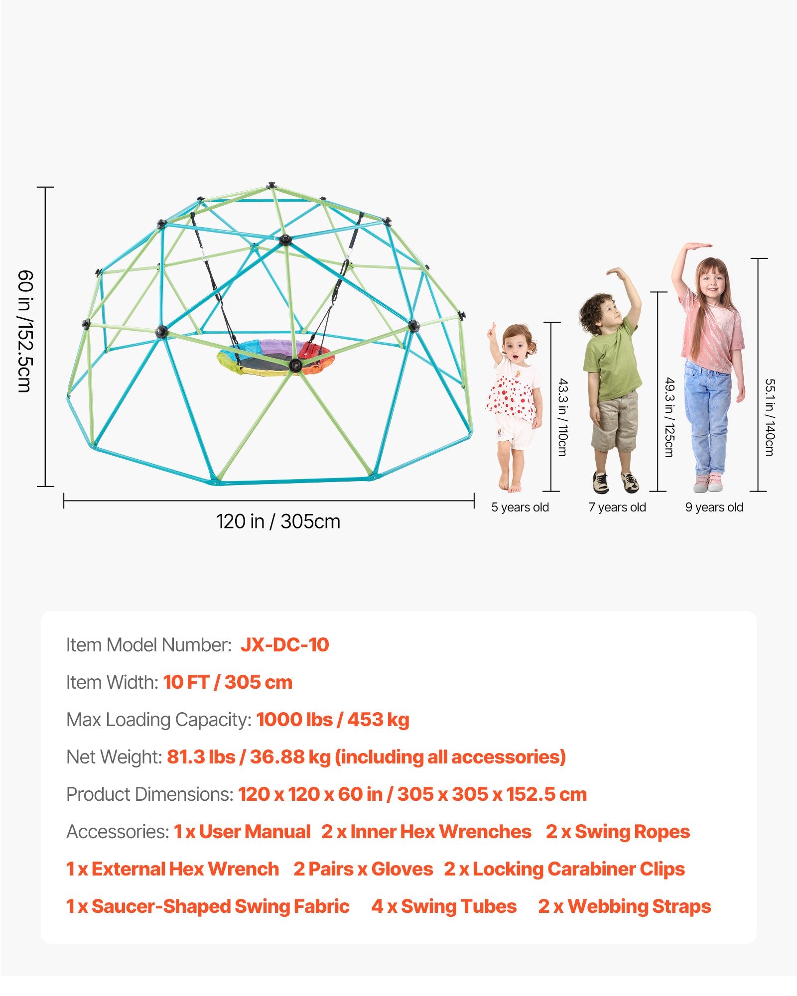 Laipiojimo kupolas VEVOR JX-DC-10, 305 cm
