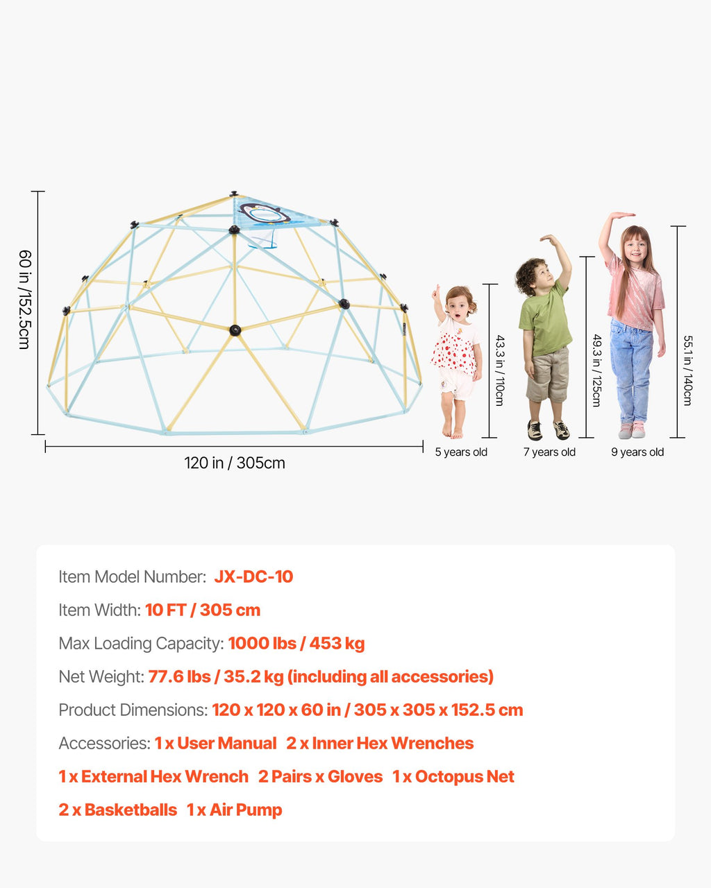 Laipiojimo kupolas VEVOR JX-DC-10, 305 cm