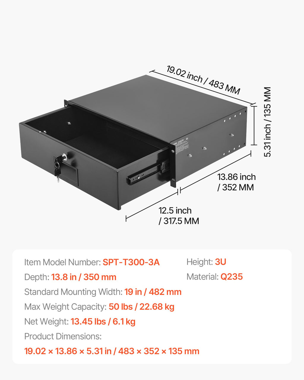 Rack spintos stalčius VEVOR SPT-T300-3A, 3U