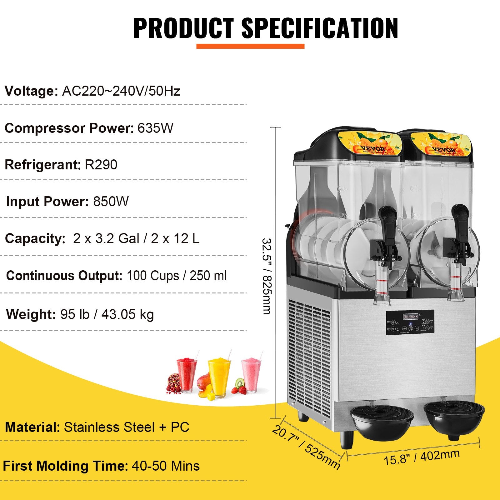Šerbeto gaminimo aparatas VEVOR RLC12×2, 2 x 12 l
