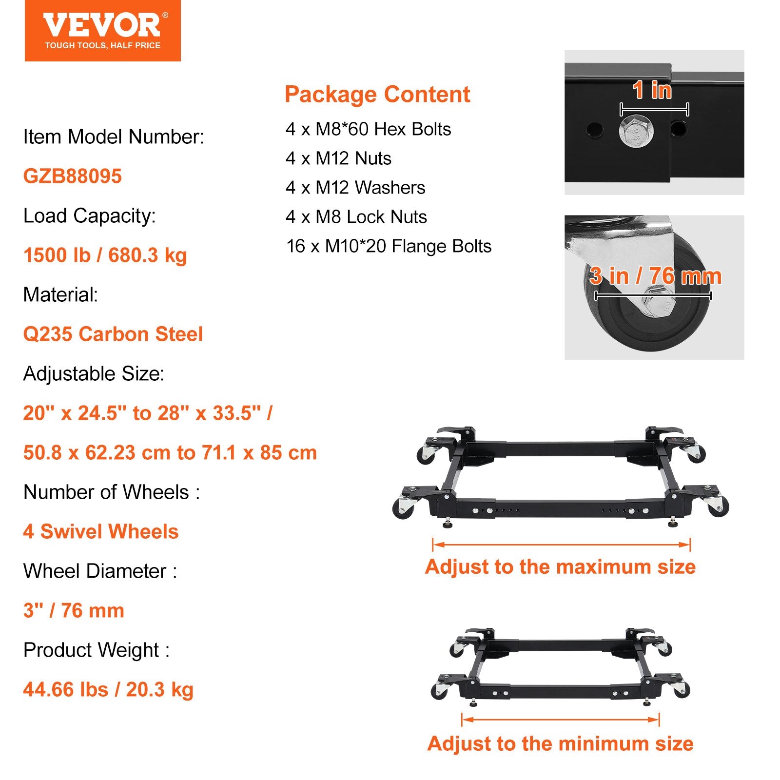 Universalus mobilus pagrindas VEVOR GZB88095, 680 kg