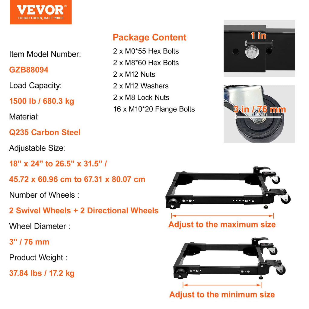 Universali mobili bazė VEVOR GZB88094, 680 kg keliamoji galia
