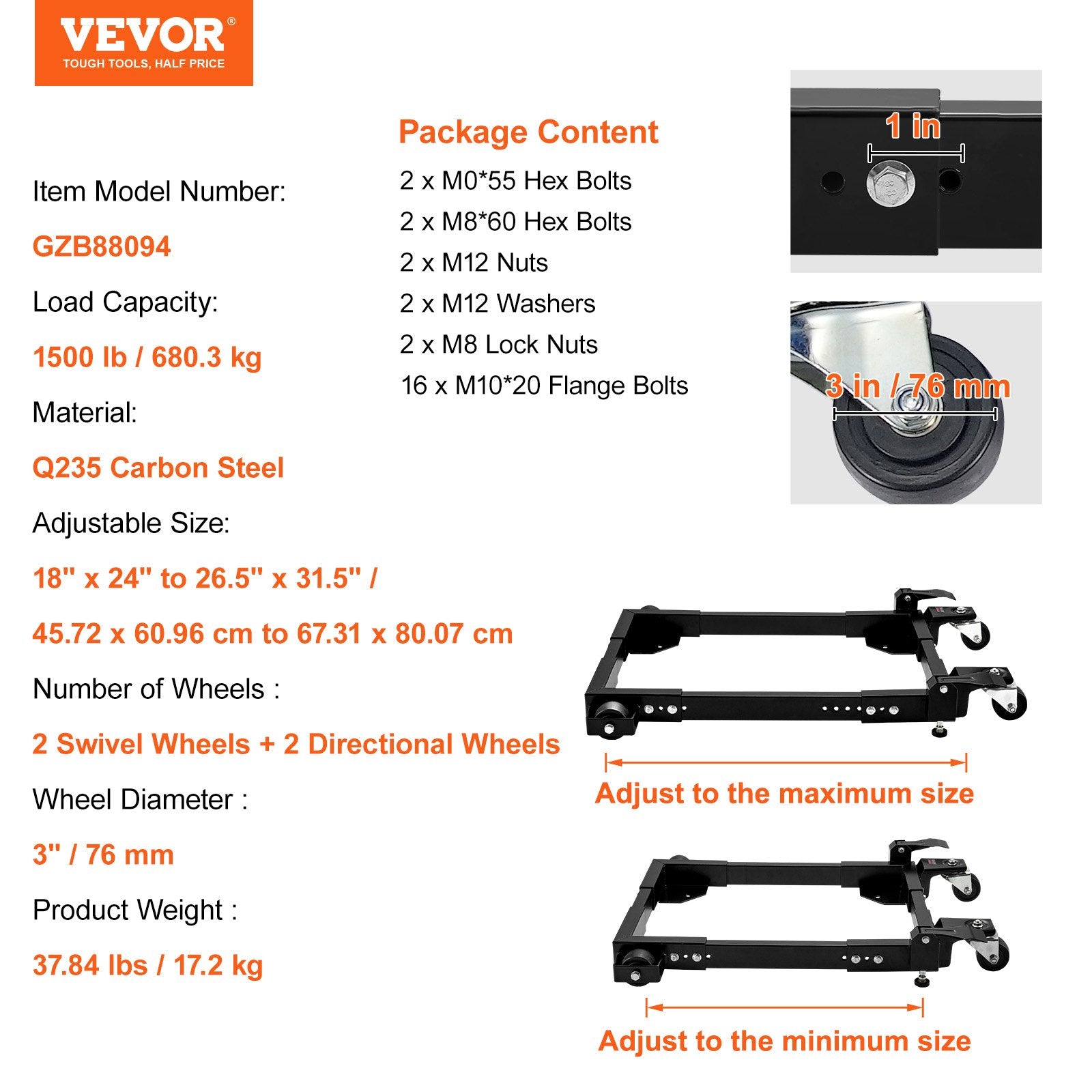 Universali mobili bazė VEVOR GZB88094, 680 kg keliamoji galia
