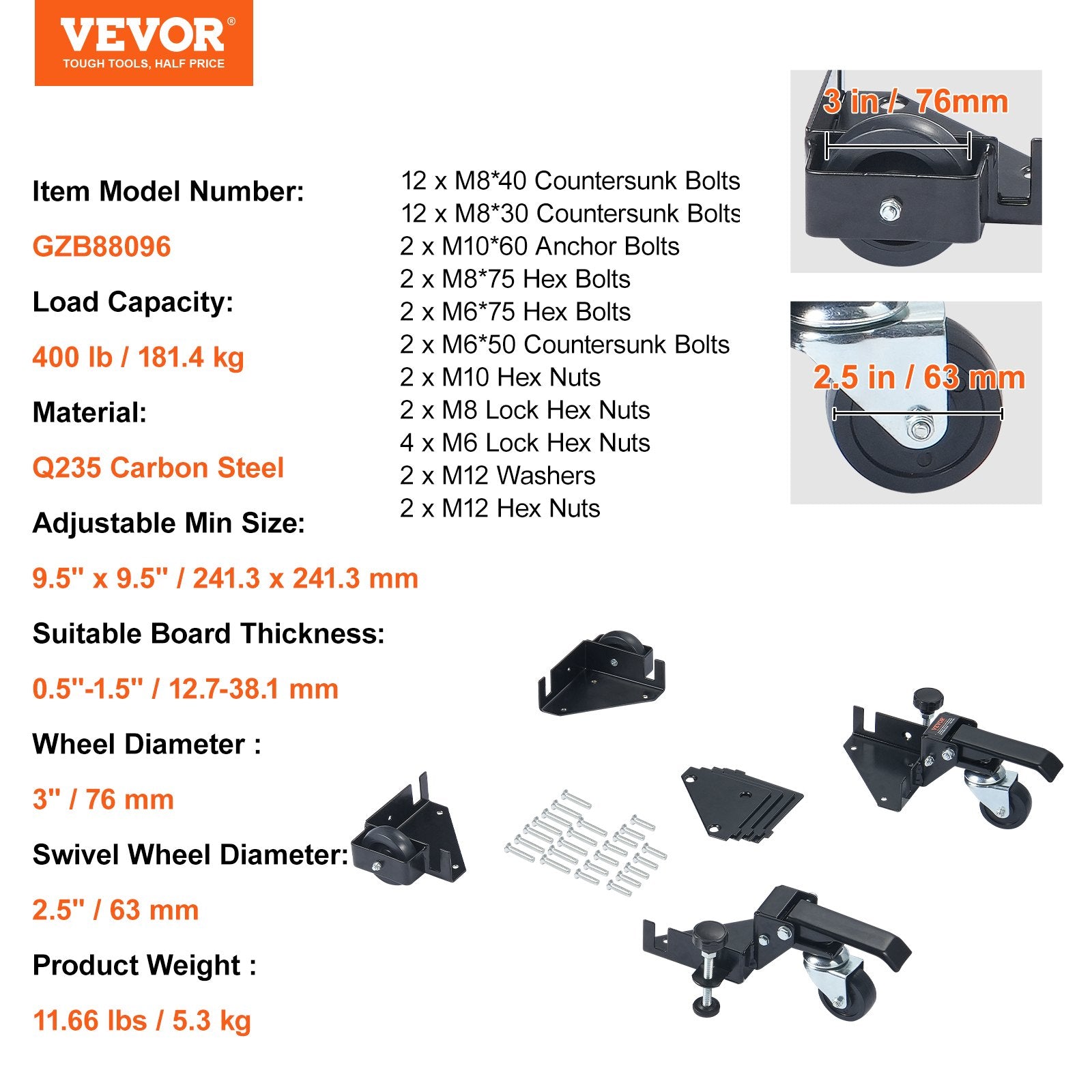 Universalus mobilus pagrindas VEVOR GZB88096, 181 kg keliamoji galia