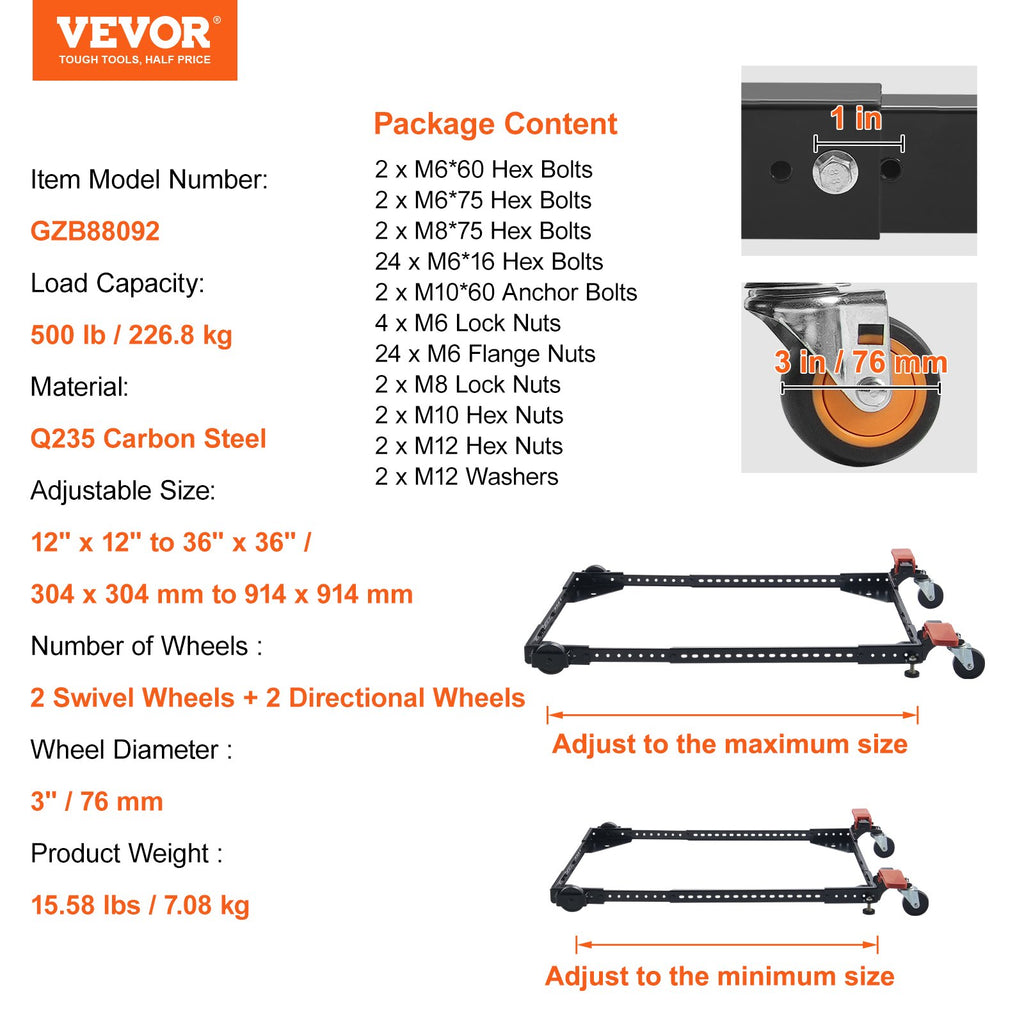 Universali mobili bazė VEVOR GZB88092, 226,8 kg keliamoji galia