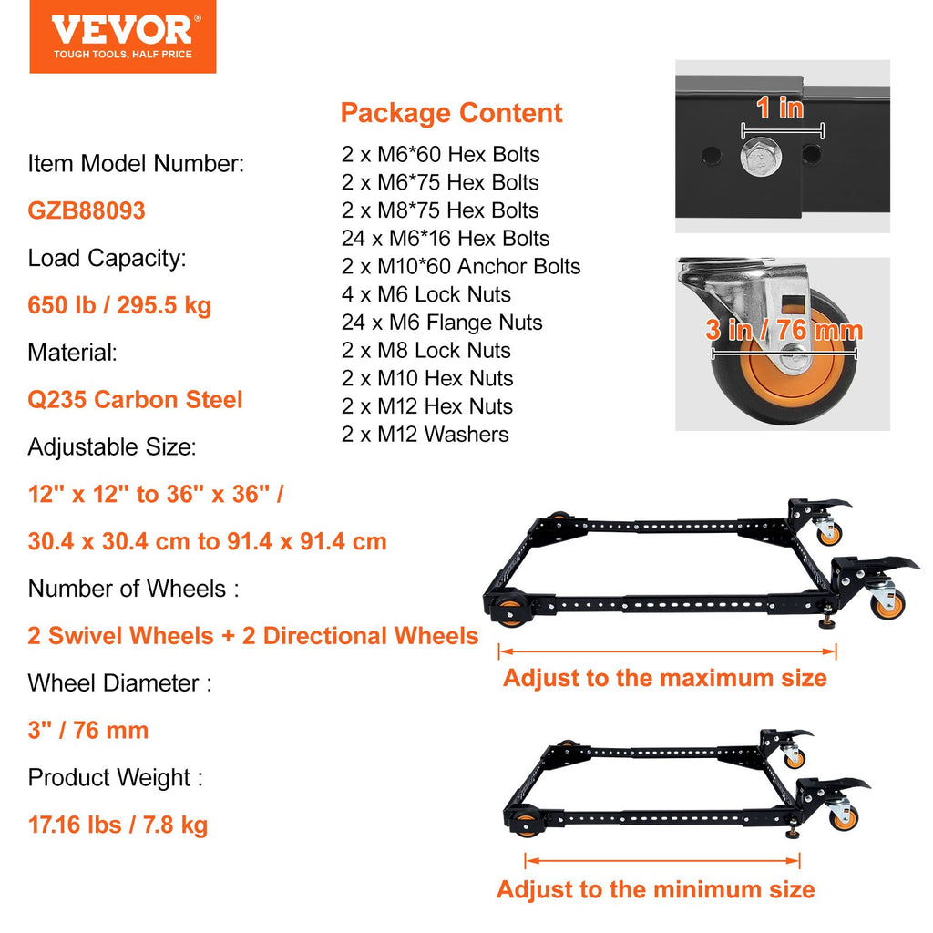 Universalus mobilus pagrindas VEVOR GZB88093, 295 kg keliamoji galia