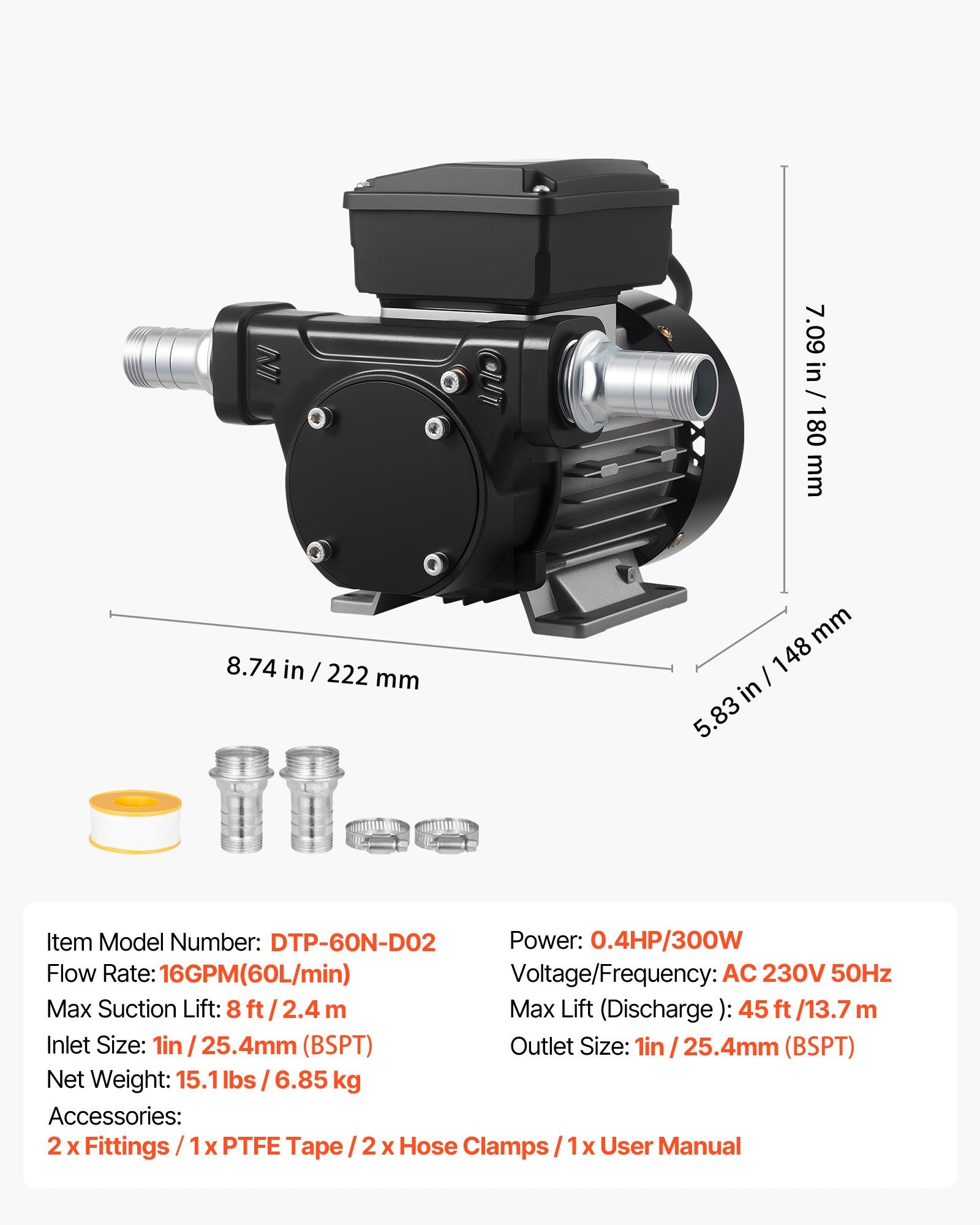 Alyvos perpylimo siurblys VEVOR DTP-60N-D01, 60 l/min