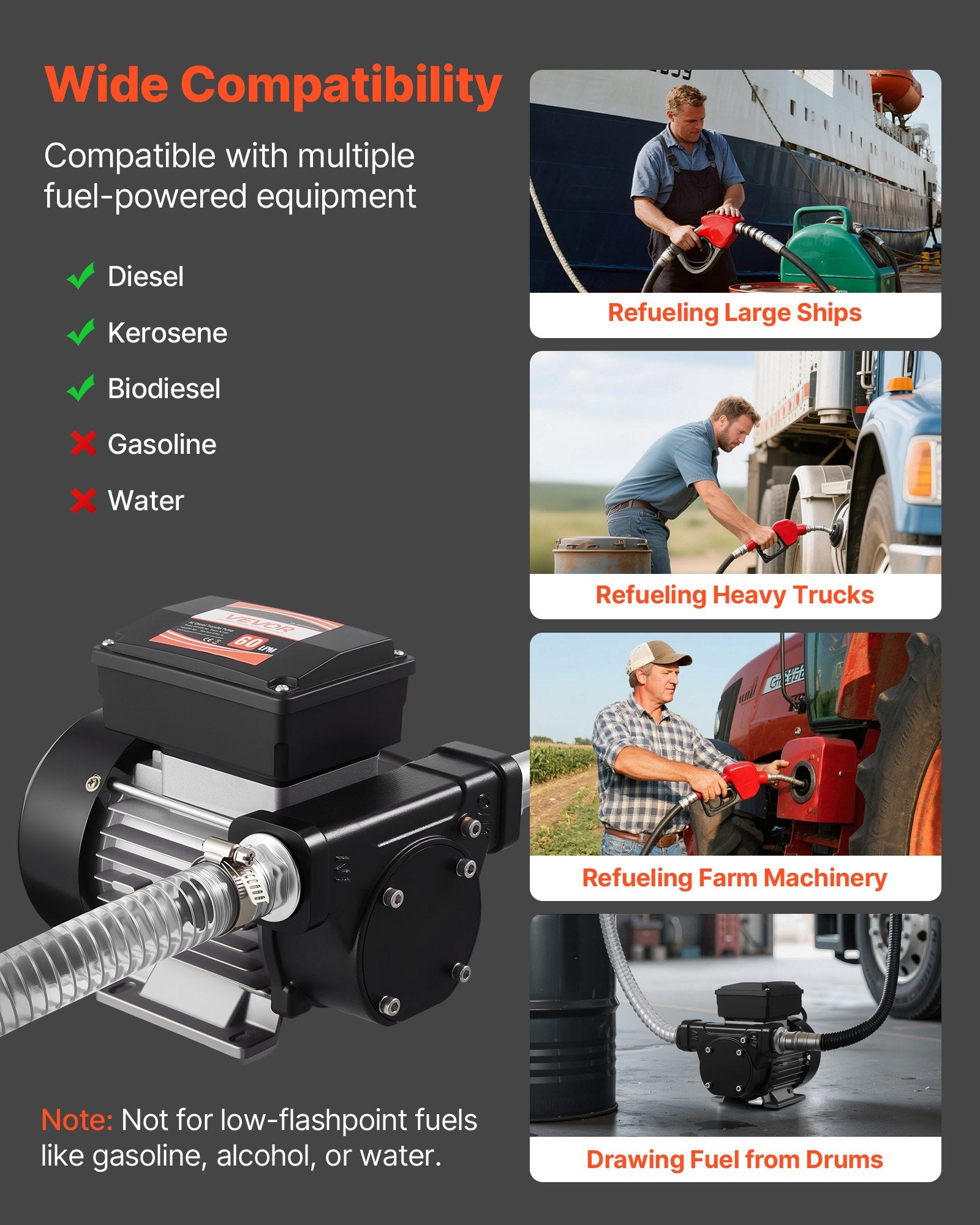 Kuro perpylimo siurblys VEVOR DTP-60N-J01, 60 l/min