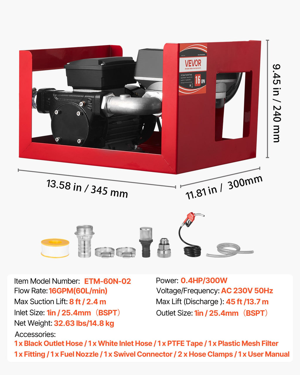 Kuro perpylimo siurblys VEVOR ETM-60N-01, 60 l/min