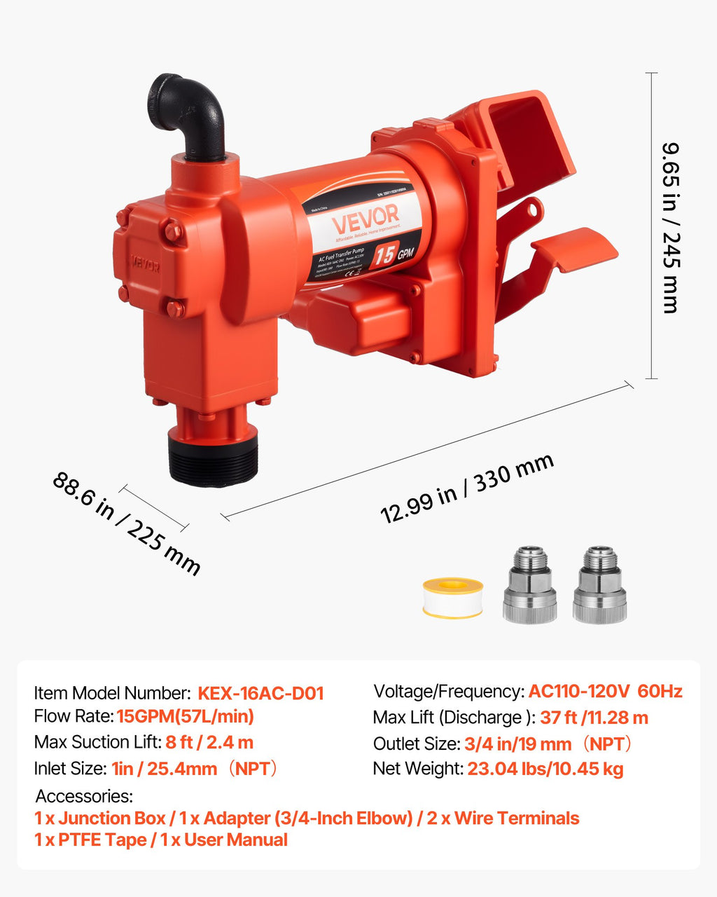 Kuro perpylimo siurblys VEVOR KEX-16AC-D01, 57 l/min