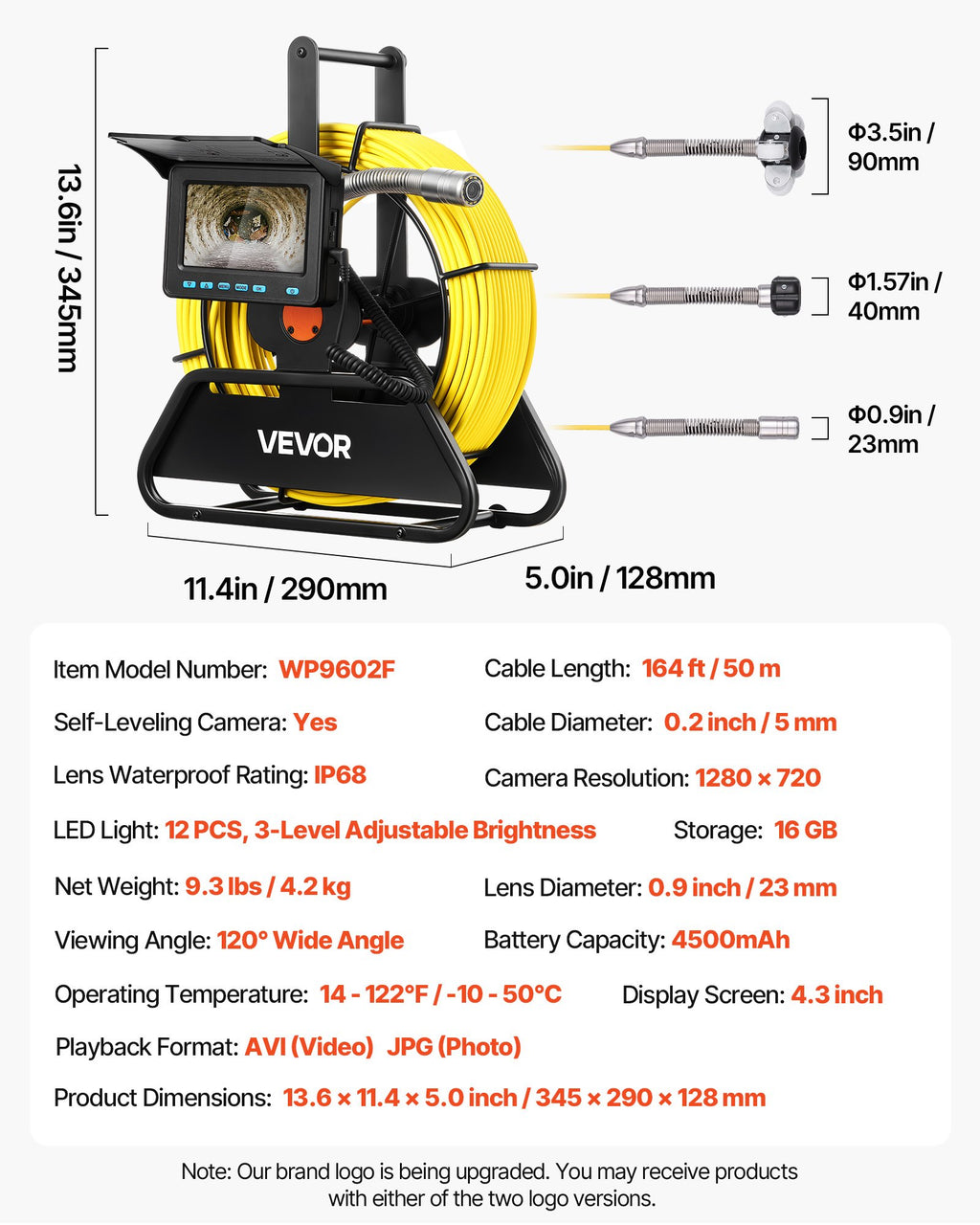 Vamzdynų patikros kamera VEVOR WP9602F, 50 m