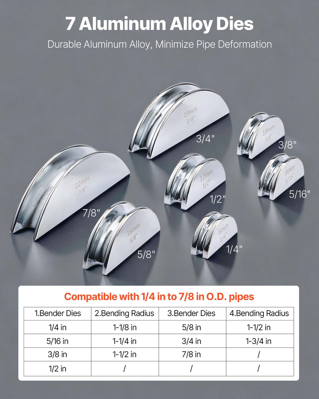 Vamzdžių lenkimo įrankių rinkinys VEVOR CT-S999RF, 6–22 mm