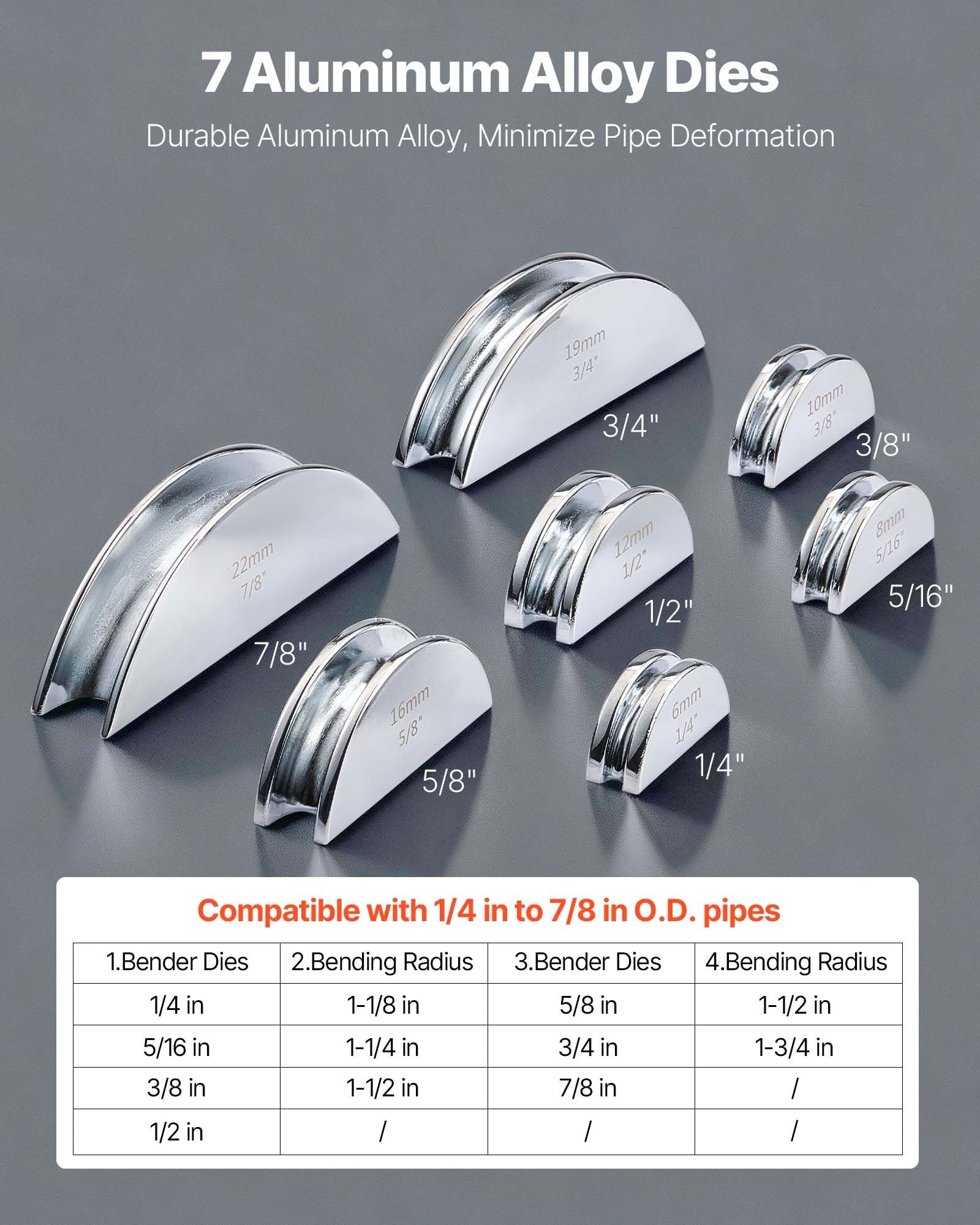 Vamzdžių lenkimo įrankių rinkinys VEVOR CT-S999RF, 6–22 mm