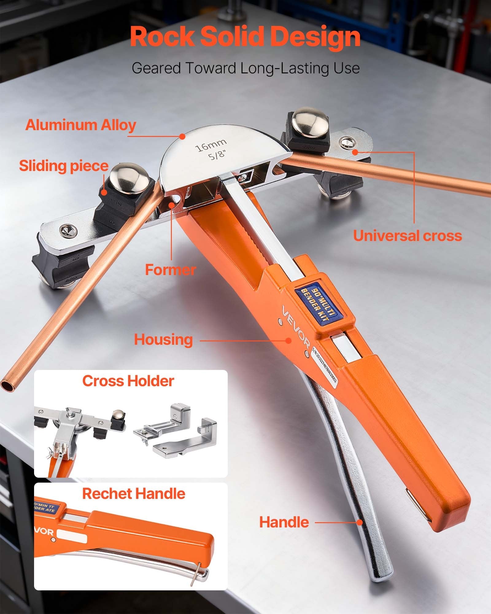Vamzdžių lenkimo įrankių rinkinys VEVOR CT-S999RF, 6–22 mm