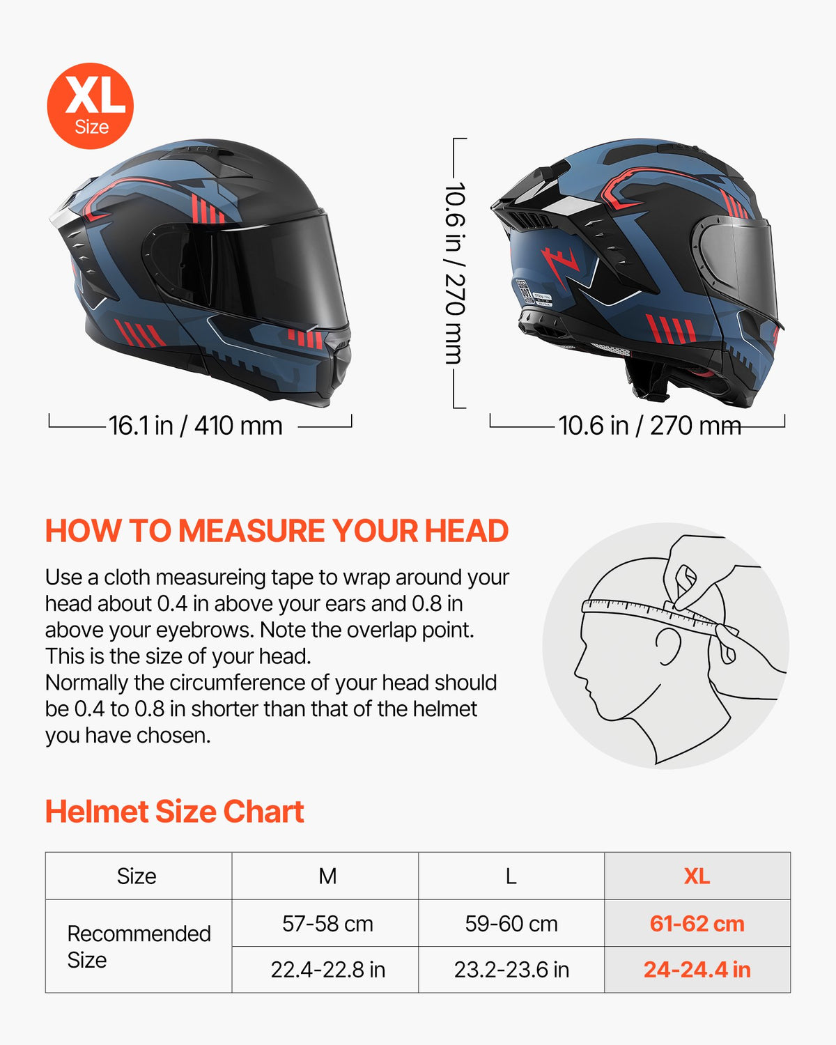 Modulinis motociklininko šalmas VEVOR V-80, XL dydis
