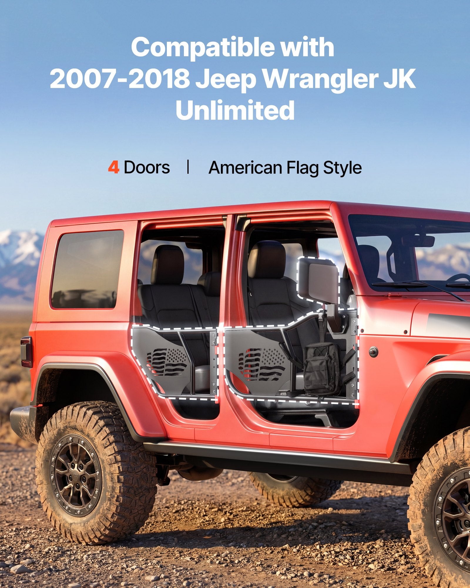 Vamzdinės durelės visureigiams VEVOR Jeep Wrangler JK Unlimited (2007-2018), 4 durų komplektas