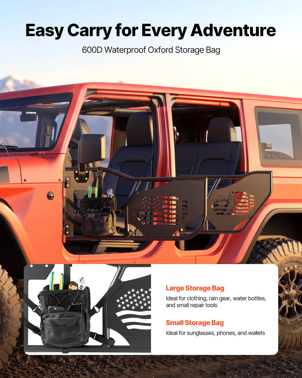 Vamzdinės durelės visureigiams VEVOR Jeep Wrangler JK Unlimited (2007-2018), 4 durų komplektas