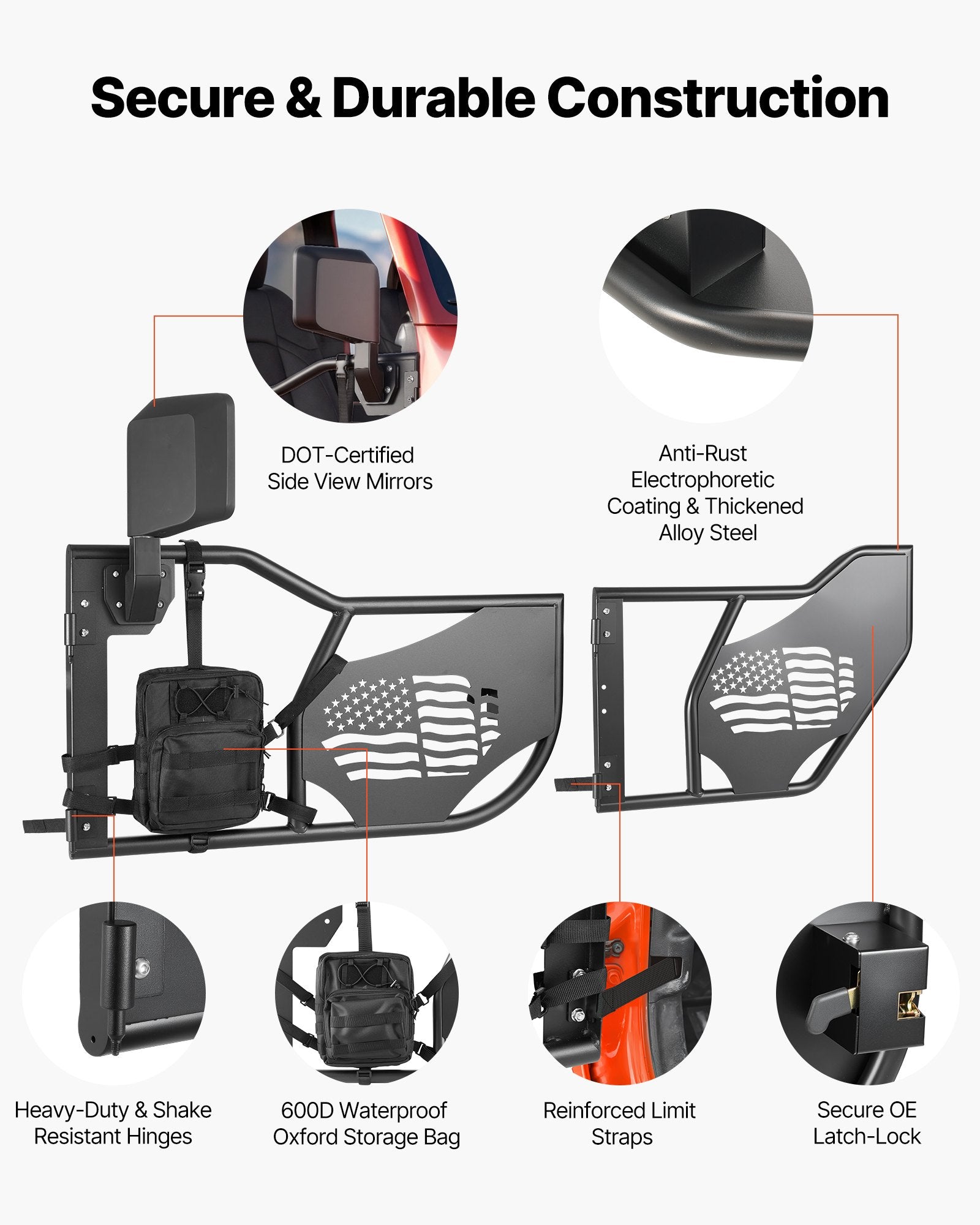 Vamzdinės durys VEVOR Jeep Wrangler JL / Gladiator JT, 4 durų komplektas