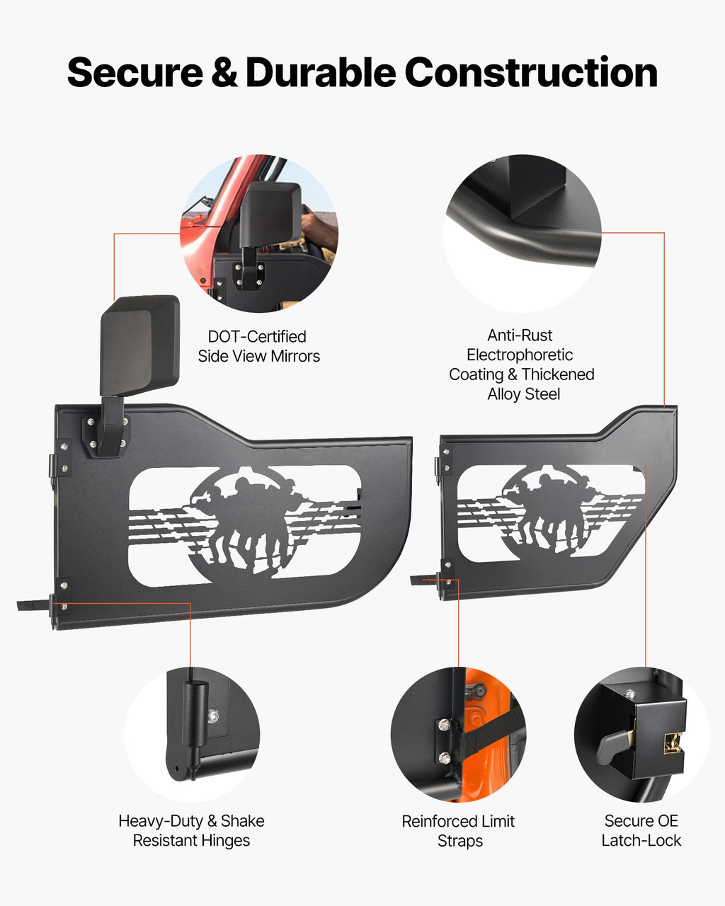 Vamzdinės durys visureigiams VEVOR Jeep Wrangler JL / Gladiator JT, 4 durų komplektas