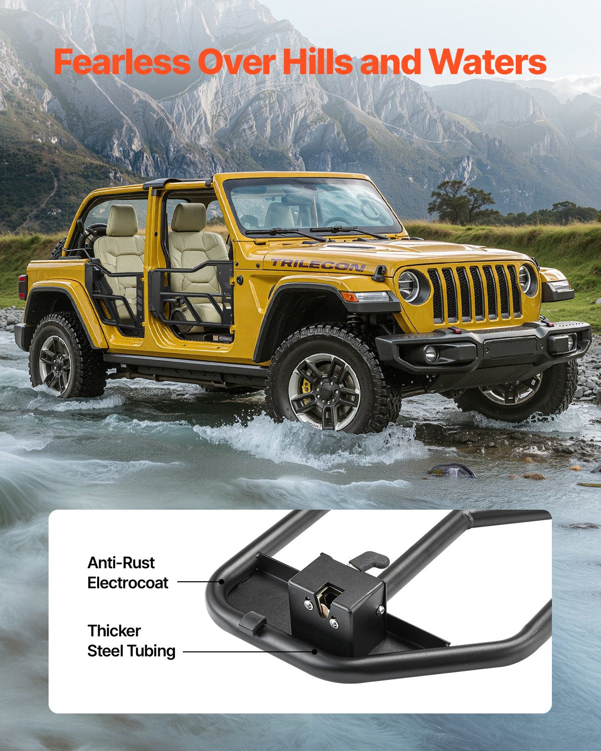 Vamzdinės durelės VEVOR Jeep Wrangler JK, 4 durų komplektas