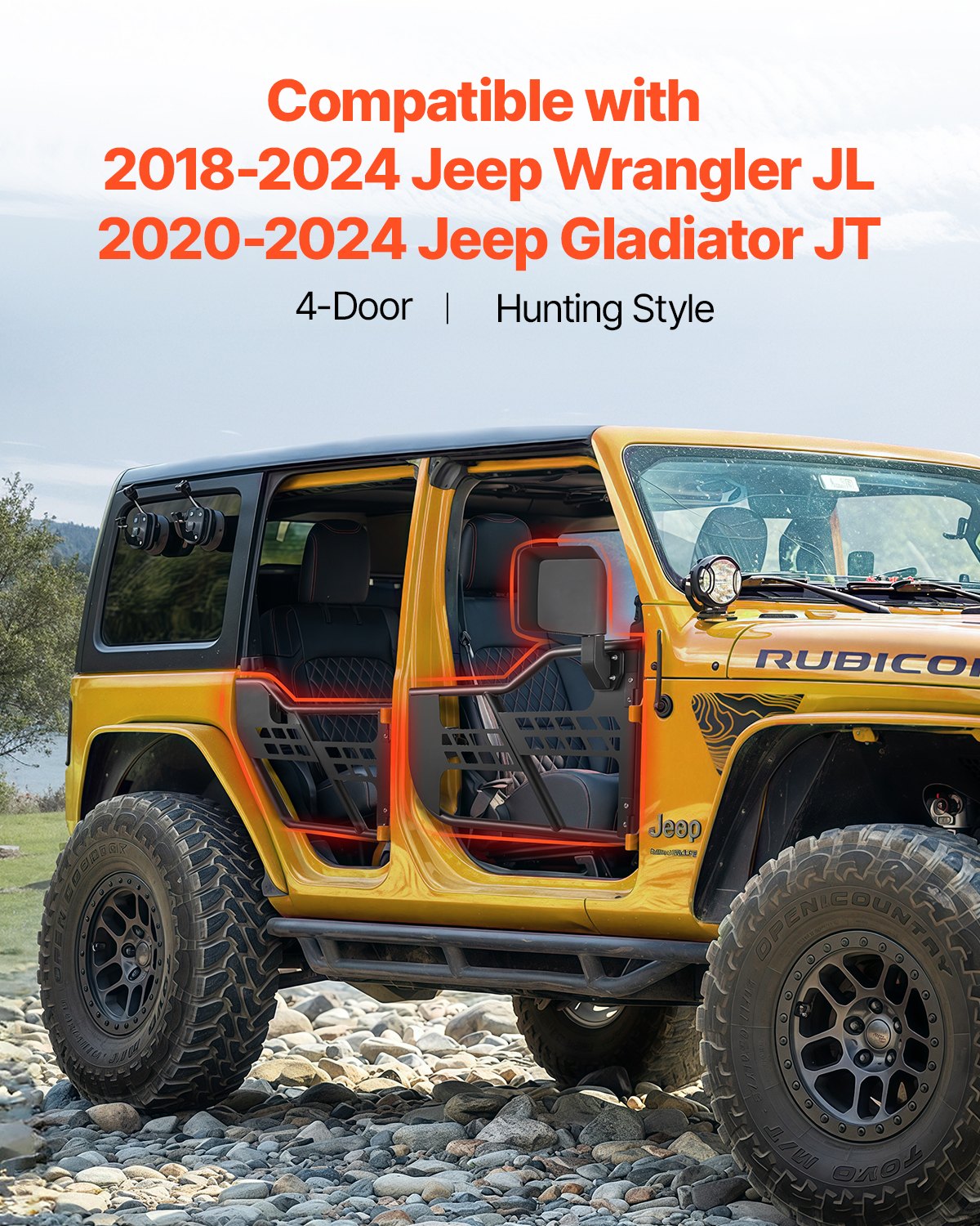 Vamzdinės durys visureigiams VEVOR Jeep Wrangler JL / Gladiator JT, 4 durų komplektas