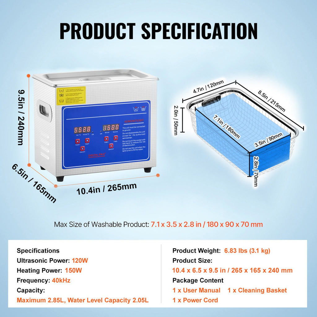 Ultragarsinė valyklė VEVOR Professional, 2,85 l