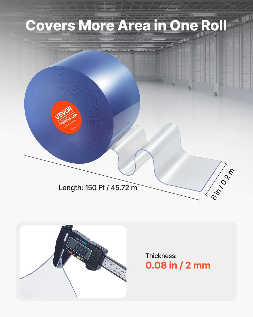 PVC juostinė užuolaida VEVOR 55V0, 45,7 m ilgio