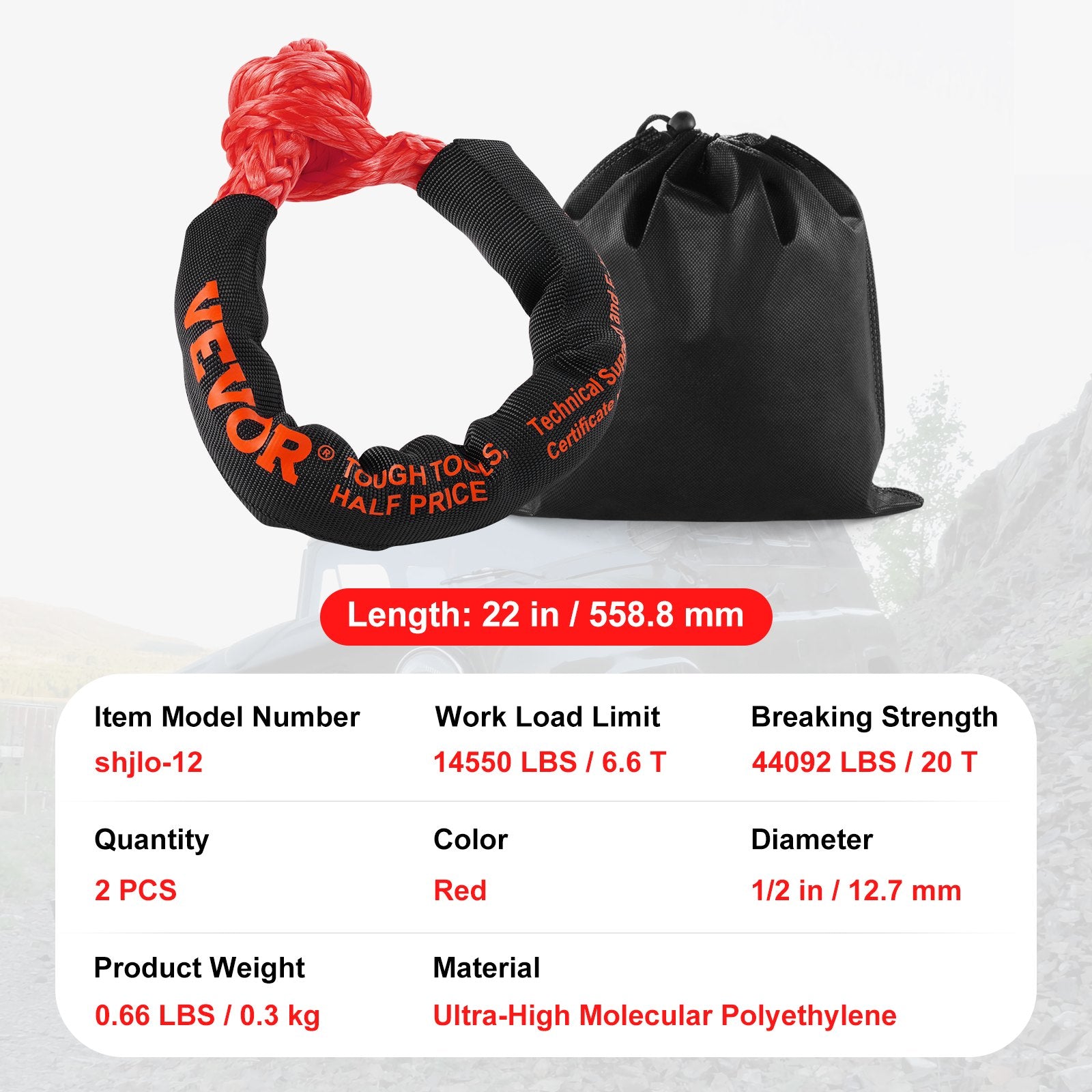 Minkštos jungtys (Soft Shackle) VEVOR shjlo-12, 20 t