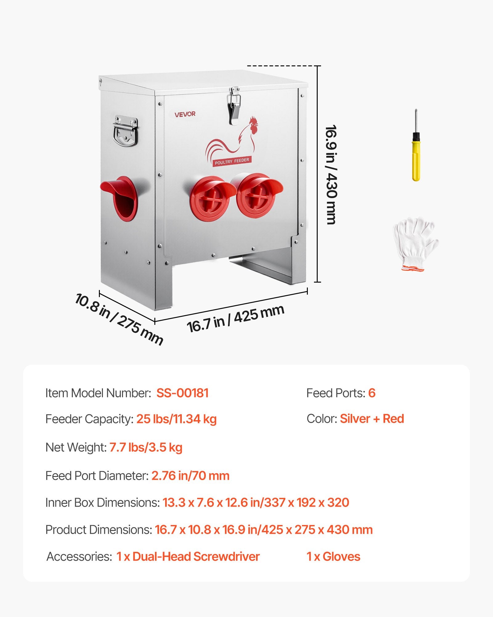Automatinė lesykla vištoms VEVOR SS-00181, 11,34 kg talpa