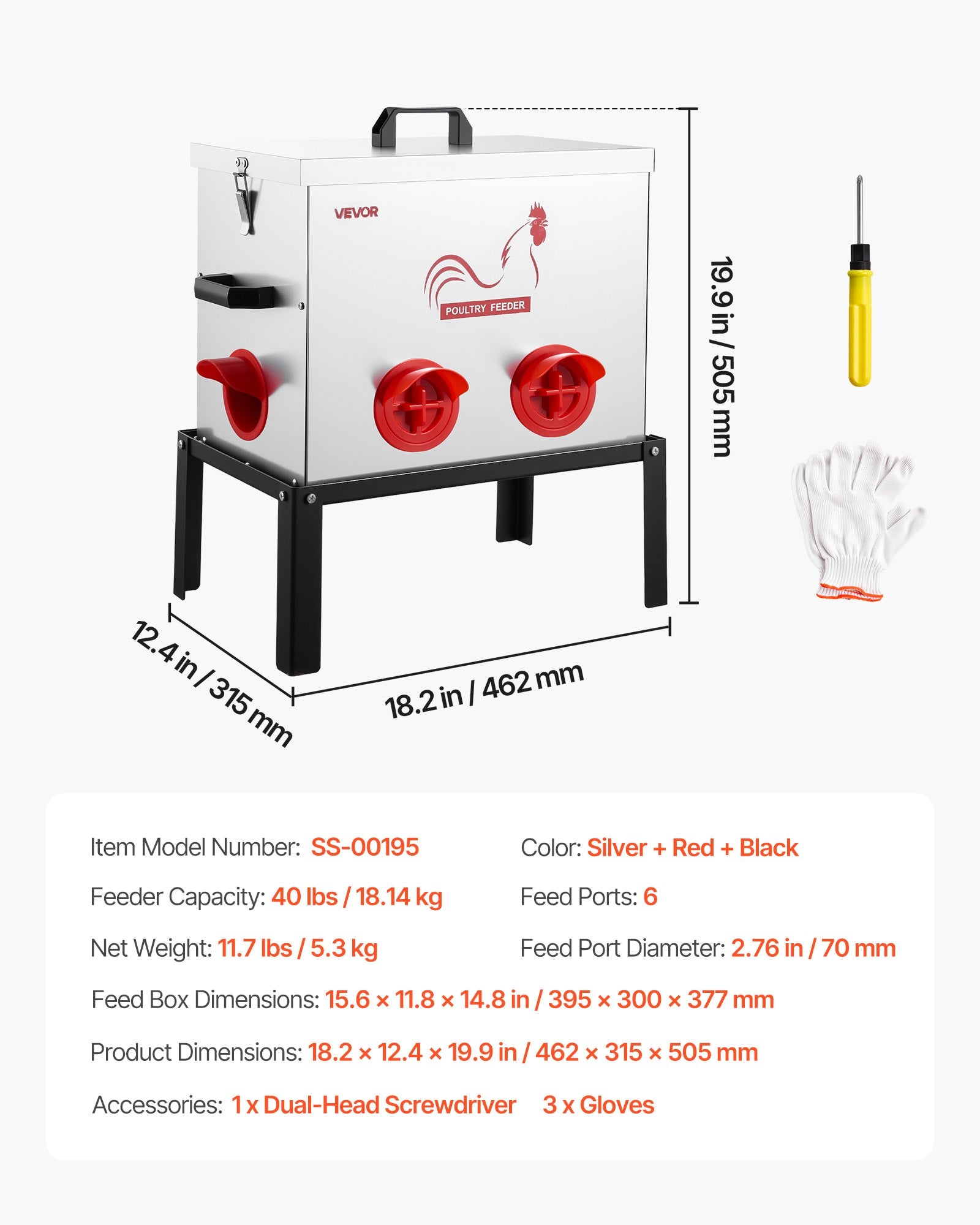 Automatinė lesykla vištoms VEVOR SS-00195, 18,14 kg talpa
