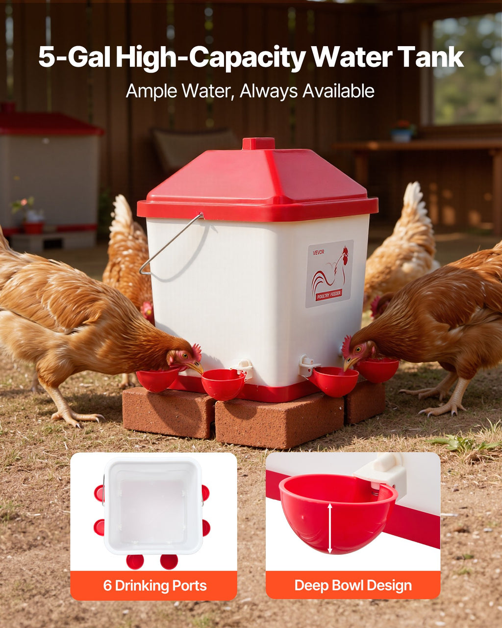 Automatinė girdykla vištoms VEVOR 5GAL D, 19 l talpa