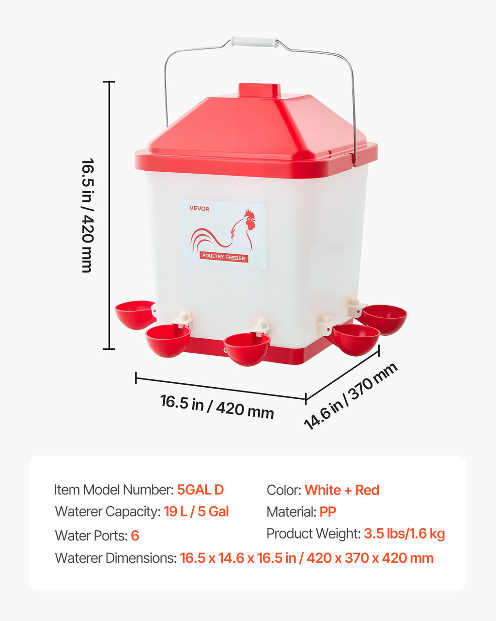 Automatinė girdykla vištoms VEVOR 5GAL D, 19 l talpa