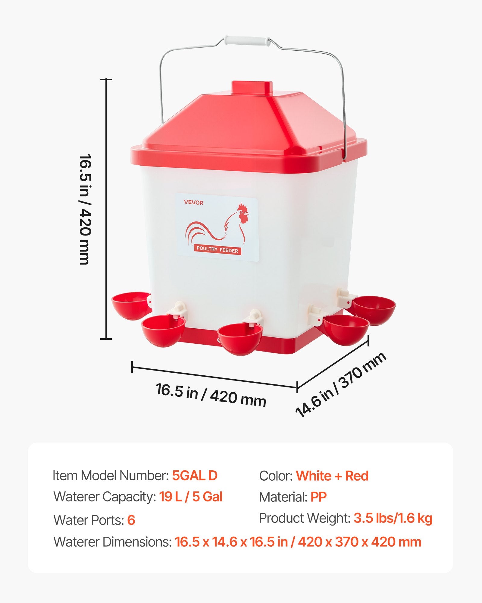 Automatinė girdykla vištoms VEVOR 5GAL D, 19 l talpa